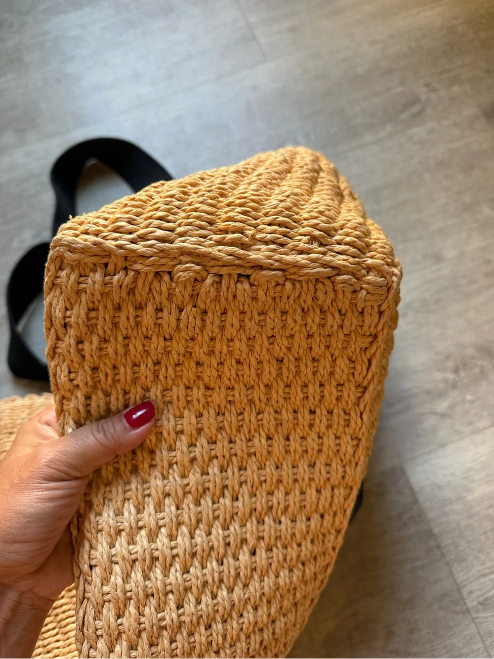 AllSaints Izzy Paper Straw Raffia Tote Bag in Natural and Black Straps